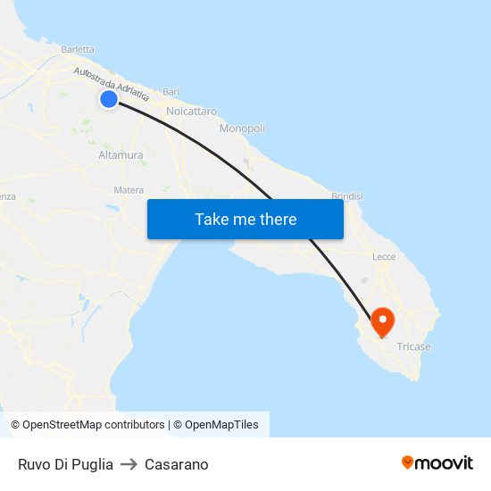 Ruvo Di Puglia to Casarano map