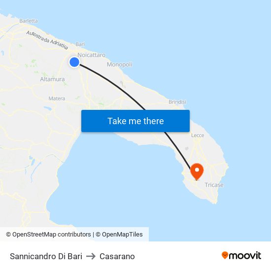 Sannicandro Di Bari to Casarano map