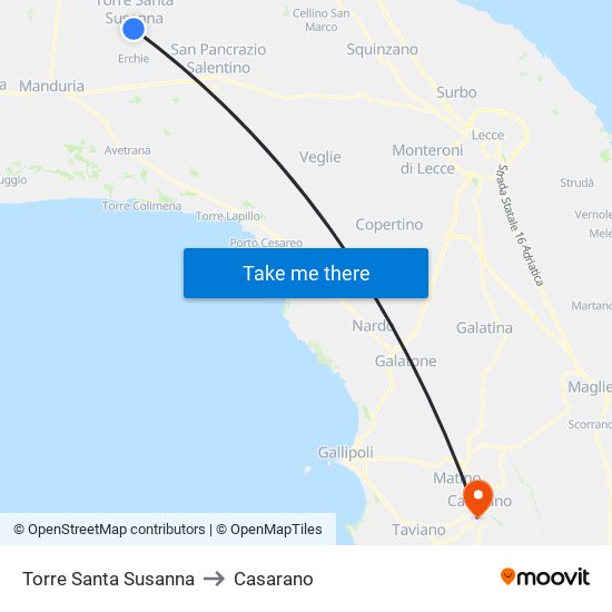 Torre Santa Susanna to Casarano map