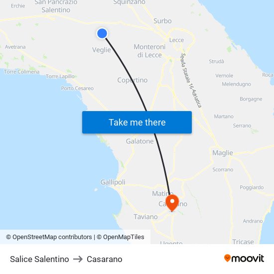 Salice Salentino to Casarano map