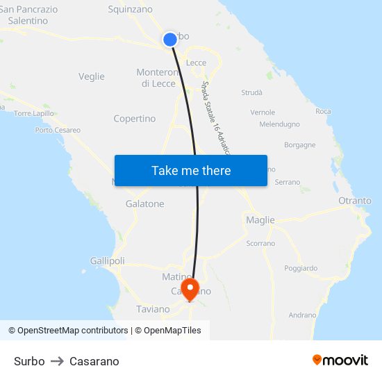 Surbo to Casarano map