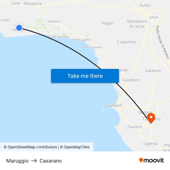 Maruggio to Casarano map