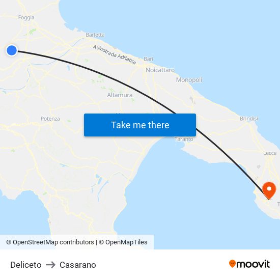 Deliceto to Casarano map