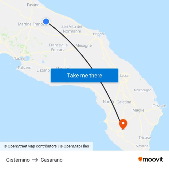 Cisternino to Casarano map