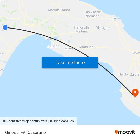 Ginosa to Casarano map