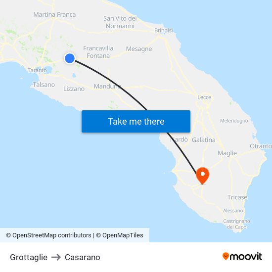 Grottaglie to Casarano map