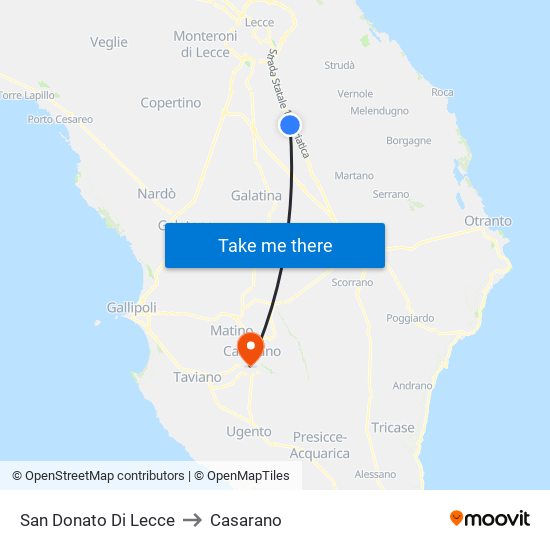 San Donato Di Lecce to Casarano map