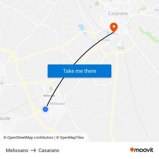 Melissano to Casarano map