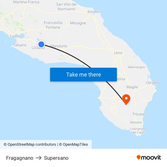 Fragagnano to Supersano map