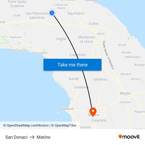 San Donaci to Matino map