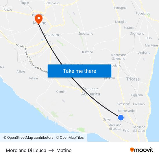Morciano Di Leuca to Matino map