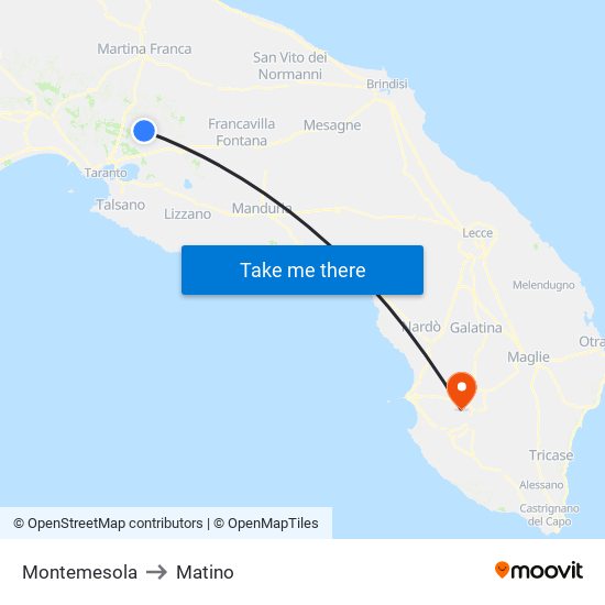 Montemesola to Matino map