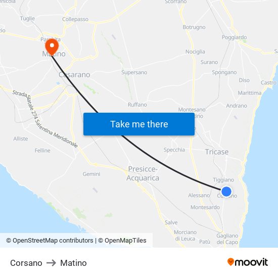 Corsano to Matino map