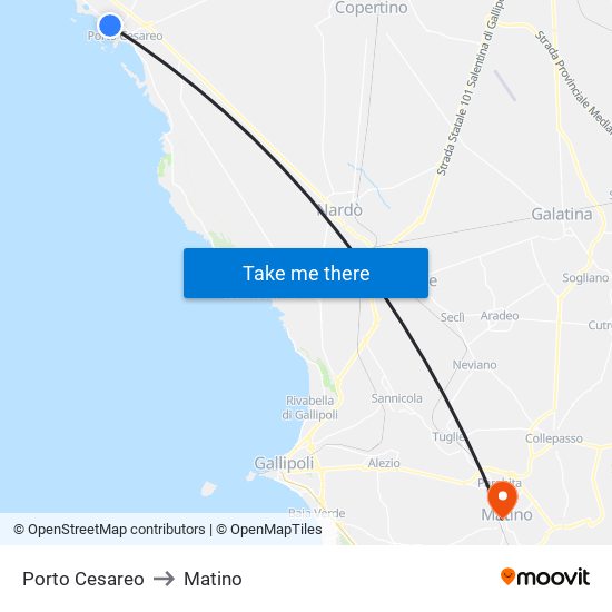 Porto Cesareo to Matino map