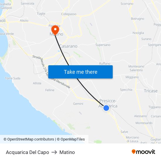 Acquarica Del Capo to Matino map