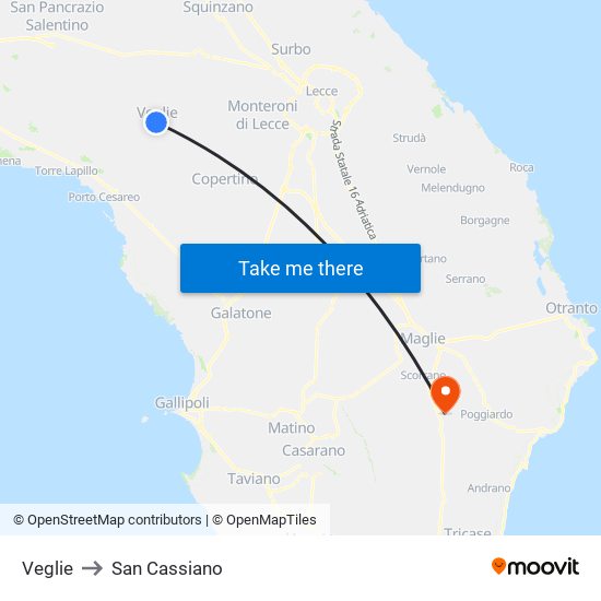 Veglie to San Cassiano map