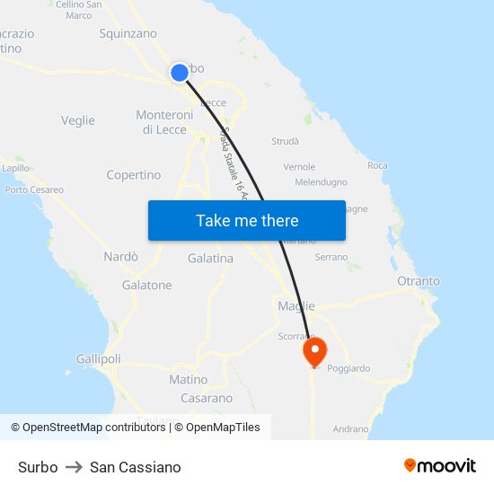 Surbo to San Cassiano map