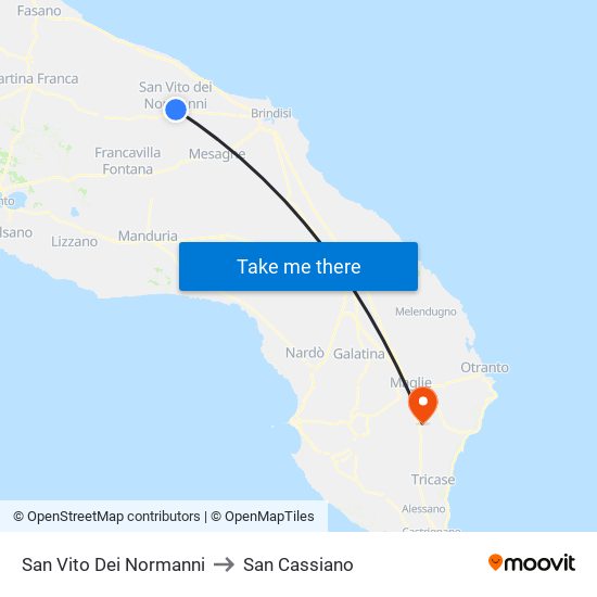 San Vito Dei Normanni to San Cassiano map
