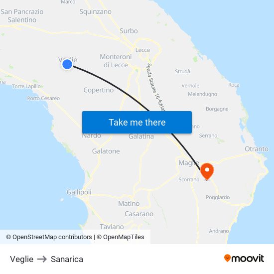 Veglie to Sanarica map