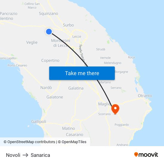 Novoli to Sanarica map