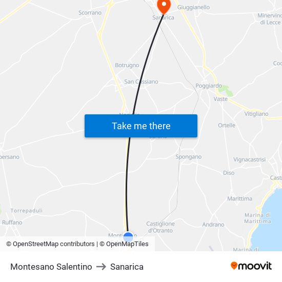 Montesano Salentino to Sanarica map