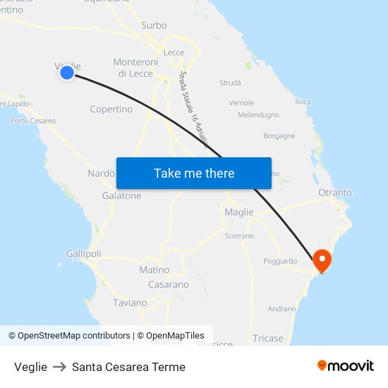 Veglie to Santa Cesarea Terme map