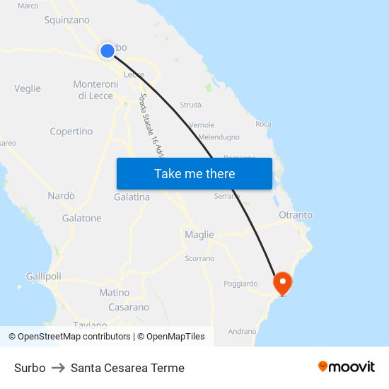Surbo to Santa Cesarea Terme map