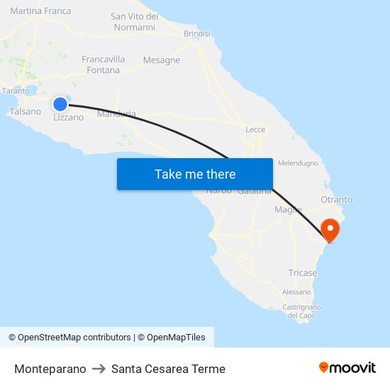 Monteparano to Santa Cesarea Terme map