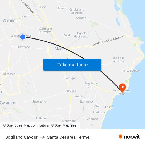 Sogliano Cavour to Santa Cesarea Terme map