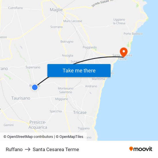 Ruffano to Santa Cesarea Terme map