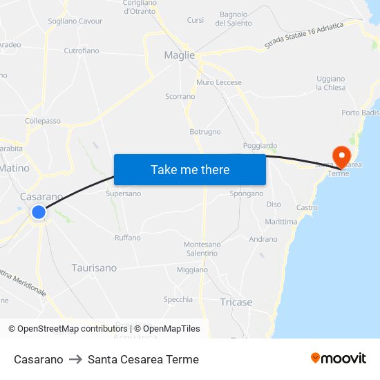Casarano to Santa Cesarea Terme map