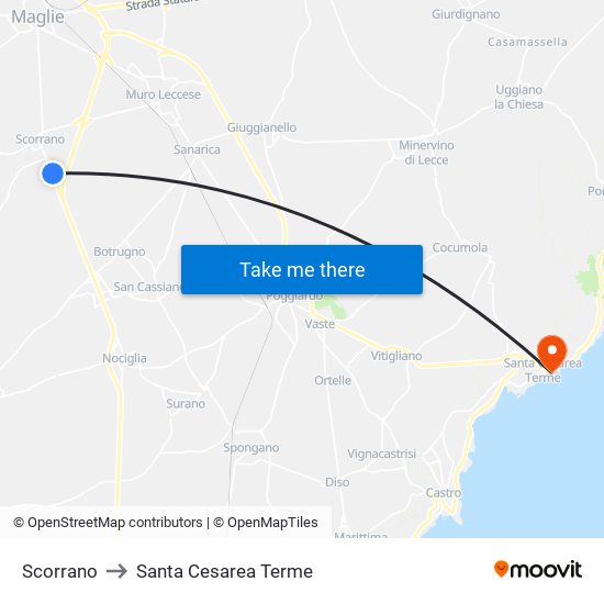Scorrano to Santa Cesarea Terme map