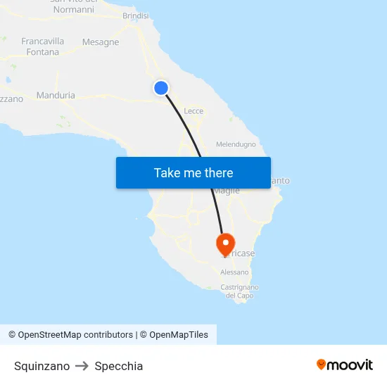 Squinzano to Specchia map