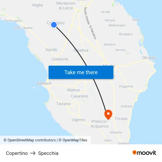 Copertino to Specchia map