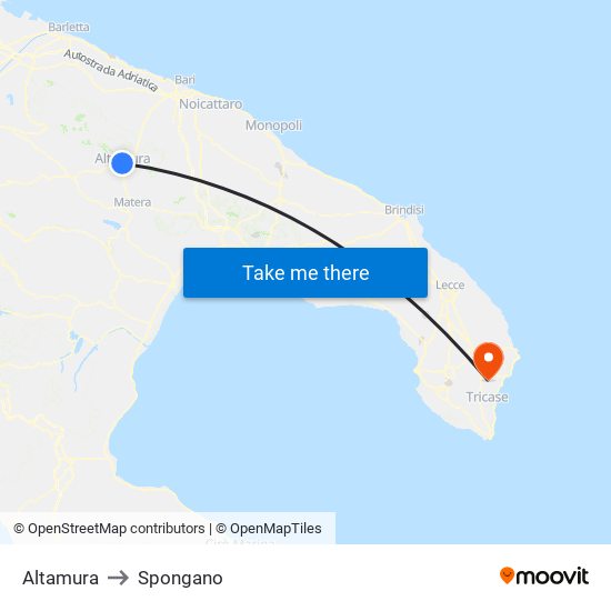Altamura to Spongano map