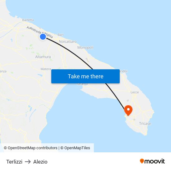 Terlizzi to Alezio map
