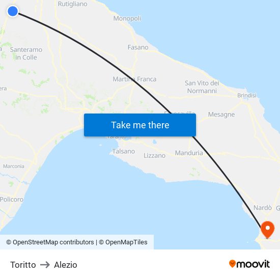 Toritto to Alezio map