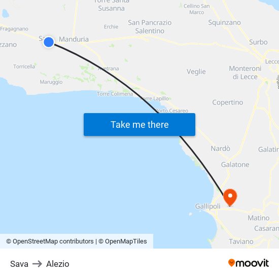 Sava to Alezio map