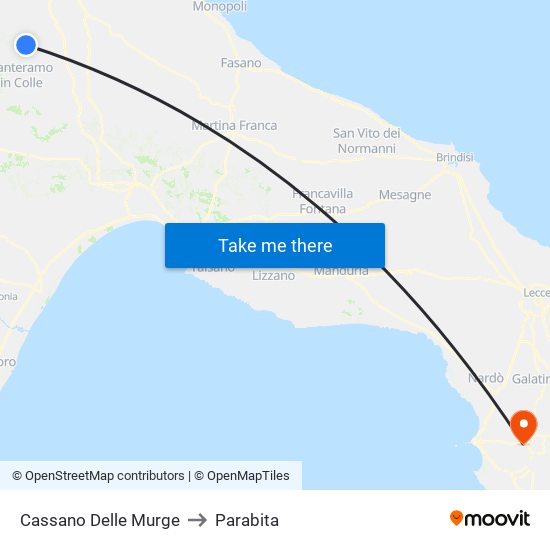 Cassano Delle Murge to Parabita map