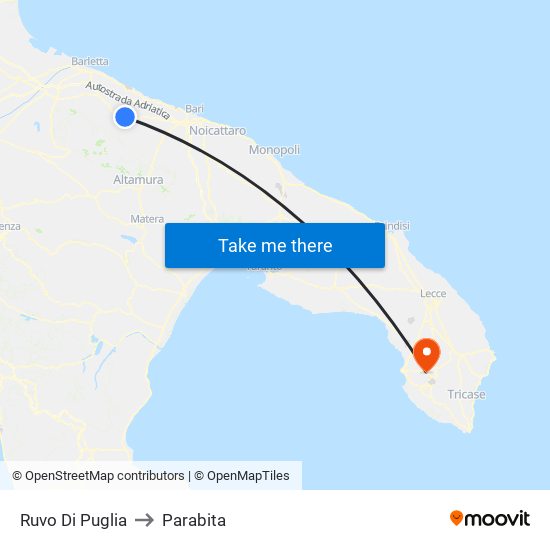 Ruvo Di Puglia to Parabita map