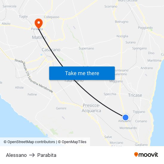 Alessano to Parabita map