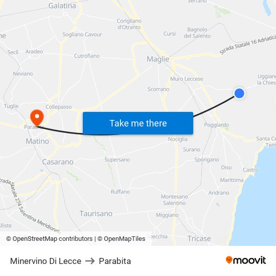 Minervino Di Lecce to Parabita map
