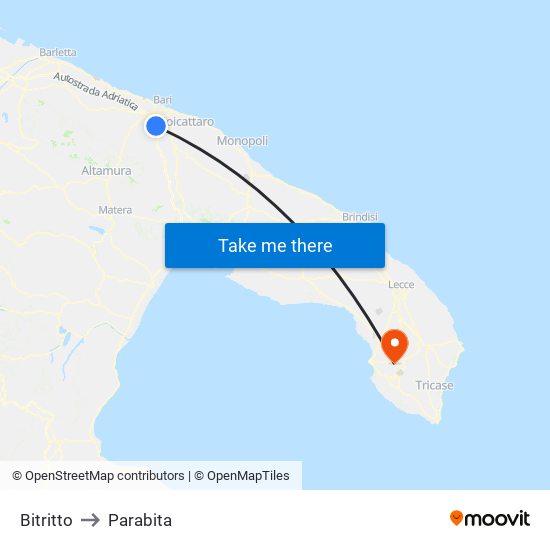 Bitritto to Parabita map