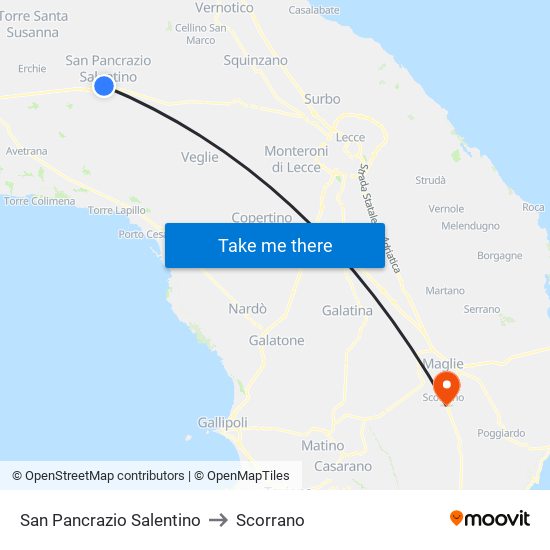 San Pancrazio Salentino to Scorrano map