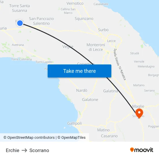Erchie to Scorrano map