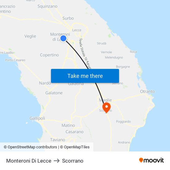 Monteroni Di Lecce to Scorrano map