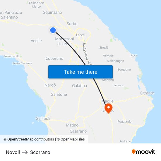 Novoli to Scorrano map