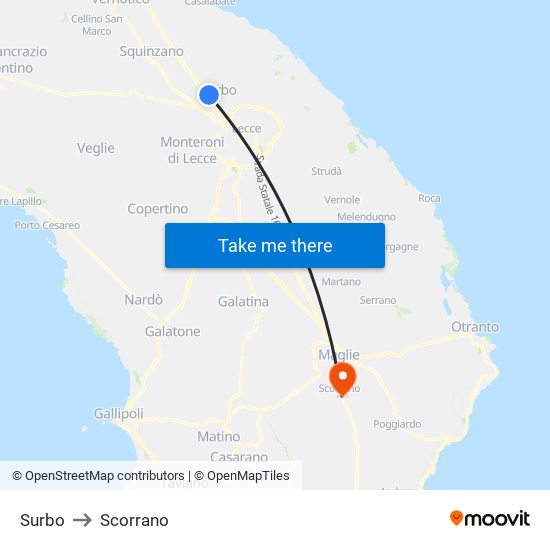 Surbo to Scorrano map