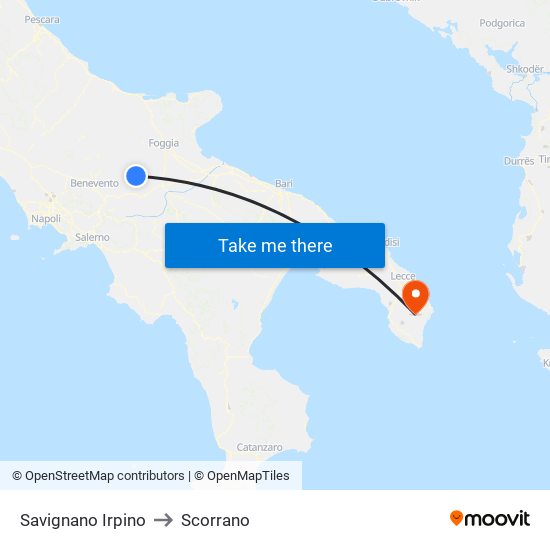 Savignano Irpino to Scorrano map