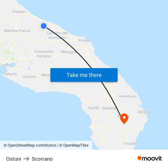 Ostuni to Scorrano map